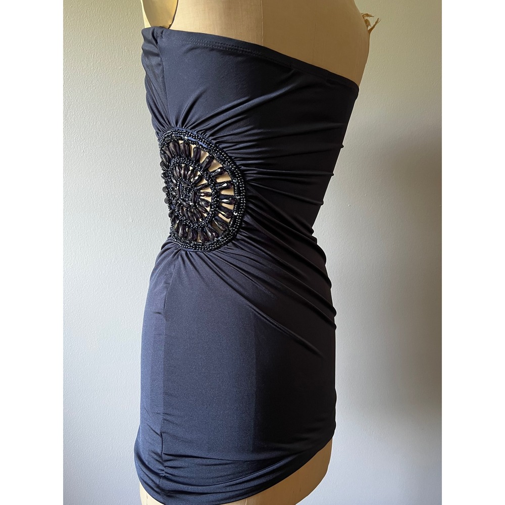 Vintage Y2K Euro Fairy Boho Festival F21 Beaded Dress Tube Top Black Size M